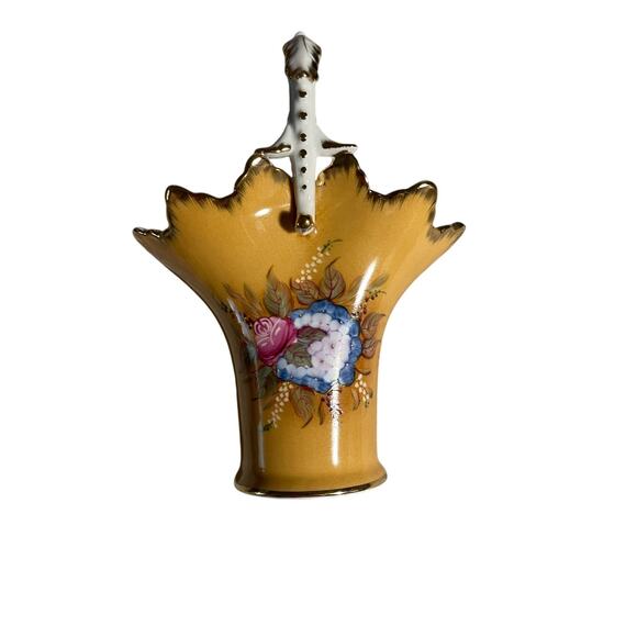 Vintage Vase - Ornate Handle - Yellow Floral - Scalloped Rim - Hand-Painted -EUC - Picture 2 of 13